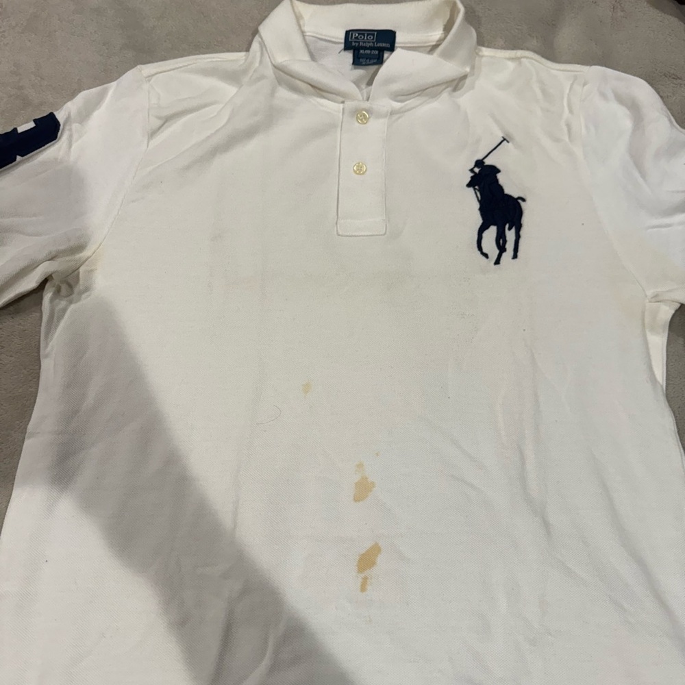 Ralph Lauren Men's Cream Polo Shirt with Navy Logo